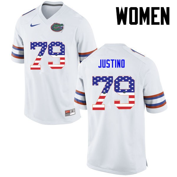 Florida Gators Women #79 Daniel Justino College Football Jersey USA Flag Fashion White